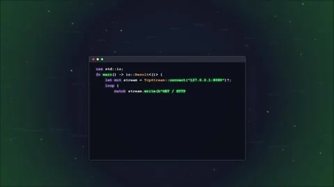Dark Terminal Window with Green Cursor on Starry Night Background - Coding .. Stock Footage 348416349
