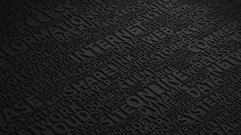 Dark text background with modern Internet technology terms and words, 3d renderi Stock Illustration