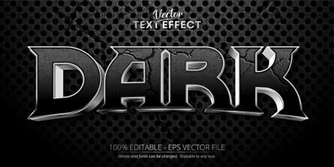 Dark text, shiny silver style editable text effect on black color textured ba Stock Illustration