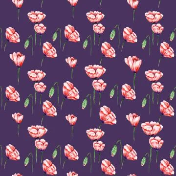 Dark Textile Pattern with Poppies Stock Illustration