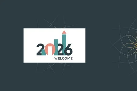 Dark Theme 2026 Welcome Typography Logo with Bar Elements  Vector Graphics 스톡 일러스트