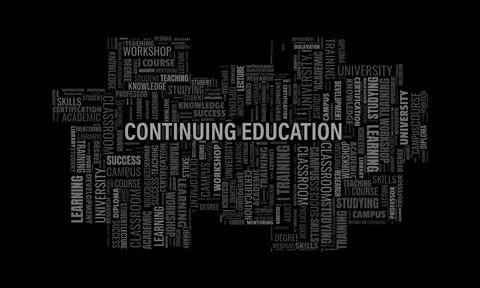 Dark theme continuing education word cloud with modern typography focused o.. 스톡 일러스트