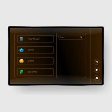 Dark themed tablet interface with app search dashboard layout Stock Illustration