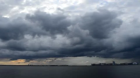 Dark Thunder Clouds over City (timelapse) Stock Footage 8996016