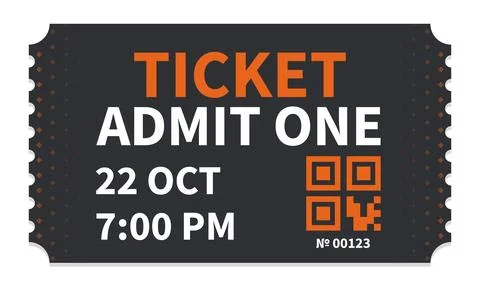 Dark ticket pass, admit one for concert, party, letters. Vector illustration Stock Illustration