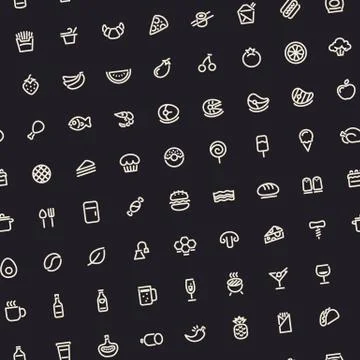 Dark Tilted Seamless Pattern with Light Food Icons Stock Illustration