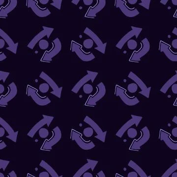Dark tones seamless pattern with arrows symbol. Purple elements and black bac Illustrazione stock