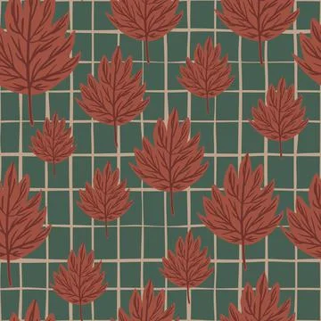 Dark tones seamless random doodle pattern with simple brown autumn leaves. Gr Stock Illustration