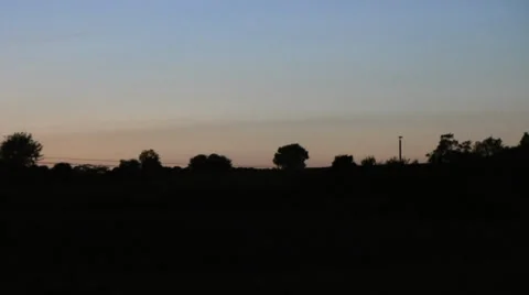 Dark trees in pale sunset with occasional lights as cars go by Stock Footage 36873724