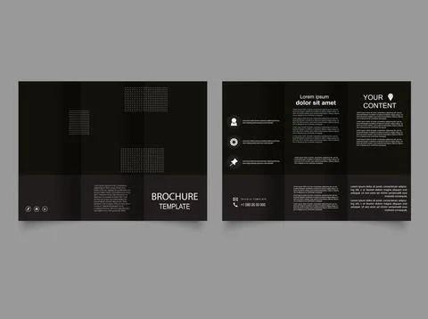 Dark tri fold brochure. Minimal corporate trifold business brochure design te Stock Illustration