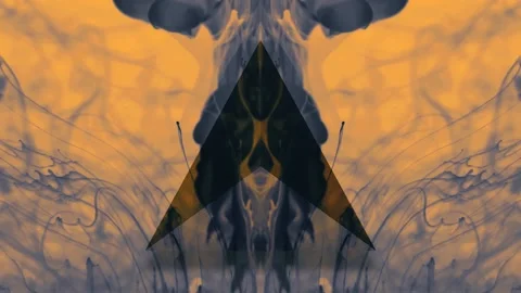 Dark triangular figure. Fractal patterns. Abstract ink. Yellow background Stockbeeldmateriaal 135620827