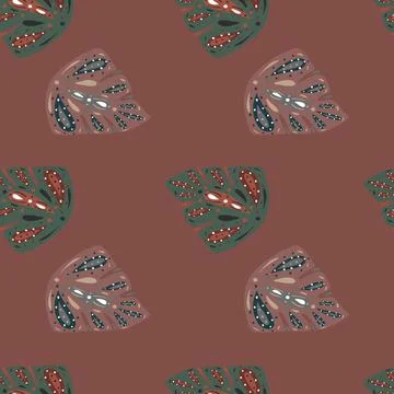 Dark tropical foliage seamless pattern with doodle abstract monstera elements Stock Illustration