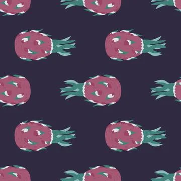 Dark tropical fruit seamless pattern with pitahaya ornament in pink pale colo Stock Illustration