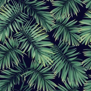 Dark tropical pattern with exotic plants. Seamless vector tropical pattern with Stock Illustration
