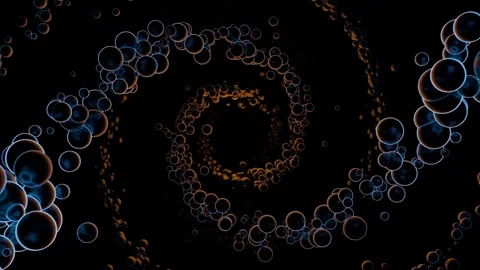 Dark tunnel background with abstract spirals of glowing blue bubbles Stock Footage 297352273