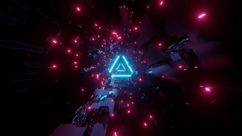 Dark tunnel with distorted neon lights 3d illustration Stock Footage 160527439