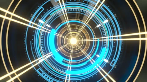 Dark tunnel with glowing HUD elements, 3d rendering. Stock Footage 143779088