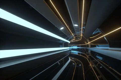 Dark tunnel with light at the end, 3d rendering. Stock-Illustration