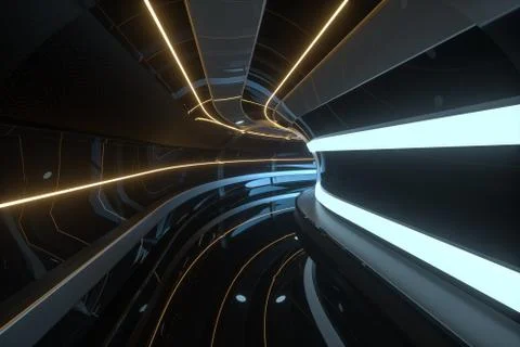 Dark tunnel with light at the end, 3d rendering. Stock Illustration