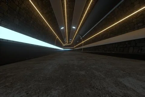 Dark tunnel with light at the end, 3d rendering. Stock Illustration