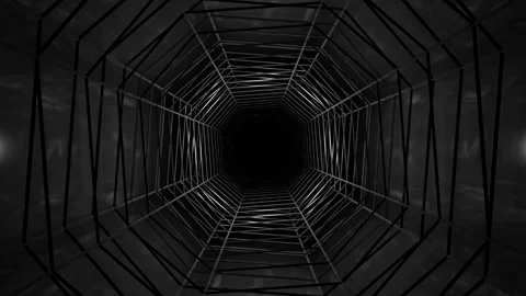 A dark tunnel with a rotating metal grid. looped animation. 3d render Video stock 247646396