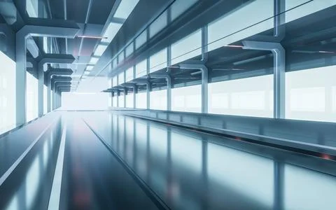Dark tunnel with technology structure, 3d rendering. Ilustración de archivo
