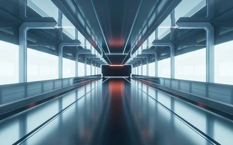 Dark tunnel with technology structure, 3d rendering. Ilustración de archivo