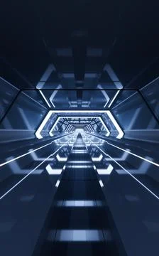 Dark tunnel with technology structure, 3d rendering. Ilustración de archivo