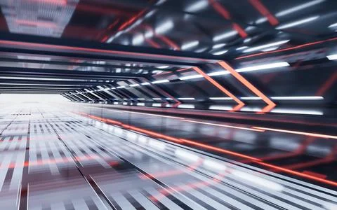 Dark tunnel with technology structure, 3d rendering. Ilustración de archivo