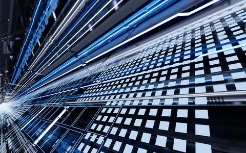 Dark tunnel with technology structure, 3d rendering. Ilustración de archivo