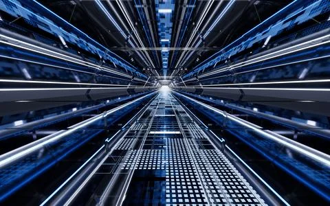 Dark tunnel with technology structure, 3d rendering. Stock Illustration