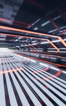 Dark tunnel with technology structure, 3d rendering. Ilustración de archivo