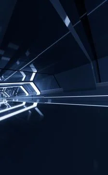 Dark tunnel with technology structure, 3d rendering. Ilustración de archivo
