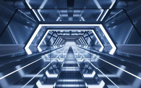 Dark tunnel with technology structure, 3d rendering. Ilustración de archivo
