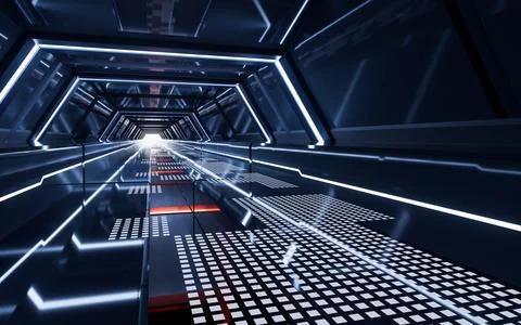 Dark tunnel with technology structure, 3d rendering. Ilustración de archivo