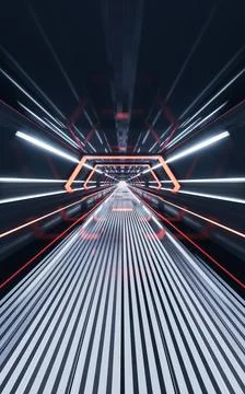 Dark tunnel with technology structure, 3d rendering. Ilustración de archivo