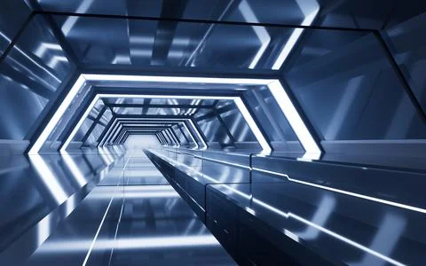 Dark tunnel with technology structure, 3d rendering. Ilustración de archivo