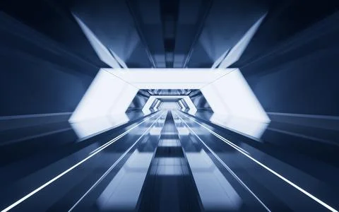 Dark tunnel with technology structure, 3d rendering. Stock Illustration