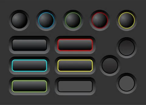 Dark ui buttons set Stock Illustration