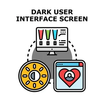 Dark user interface screen adapting application concept Stock Illustration