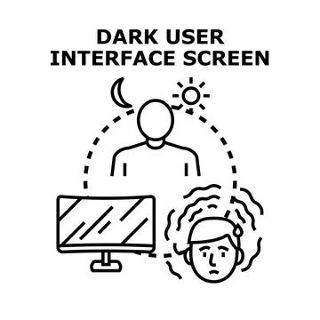 Dark user interface screen causing eye strain and discomfort Stock Illustration