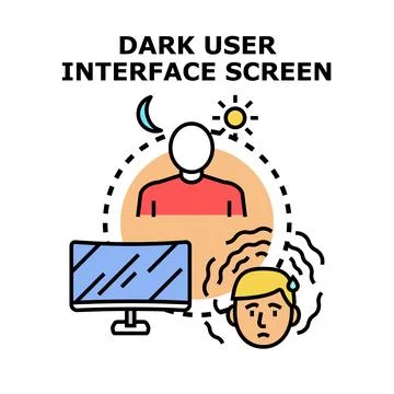 Dark user interface screen causing eye strain and discomfort Stock Illustration