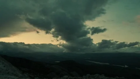 Dark valley sunset, black clouds moving Video stock 82904410
