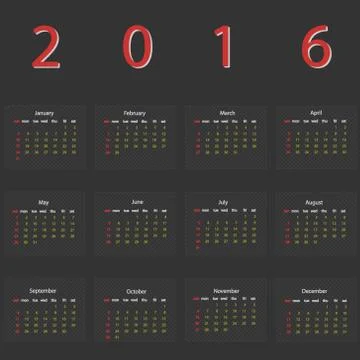 Dark vector calendar 2016 Stock Illustration