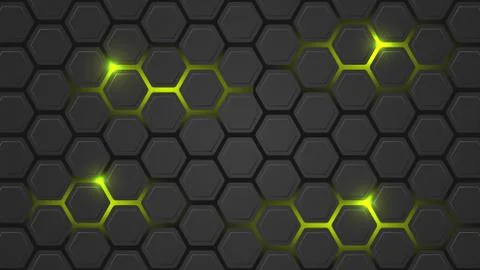 Dark vector illustration with a hexagonal pattern and green backlight. Stock Illustration