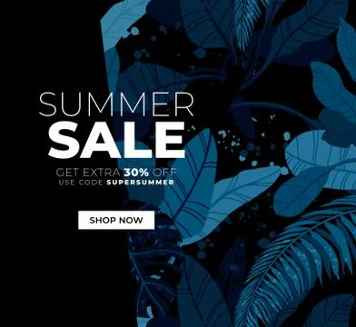 Dark vector summer design with exotic palm leaves and space for text. Sale offer 库存插图