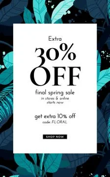 Dark vector summer design with exotic palm leaves and space for text. Sale offer Stock Illustration