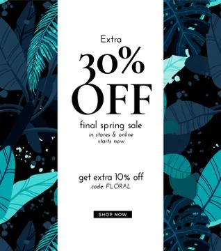 Dark vector summer design with exotic palm leaves and space for text. Sale offer 库存插图