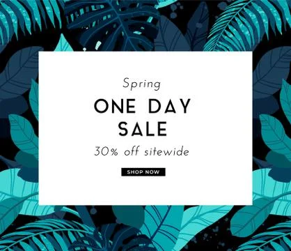 Dark vector summer design with exotic palm leaves and space for text. Sale offer Stock Illustration
