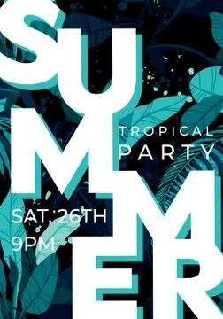Dark vector summer design with exotic palm leaves and space for text. Party Stock-Illustration